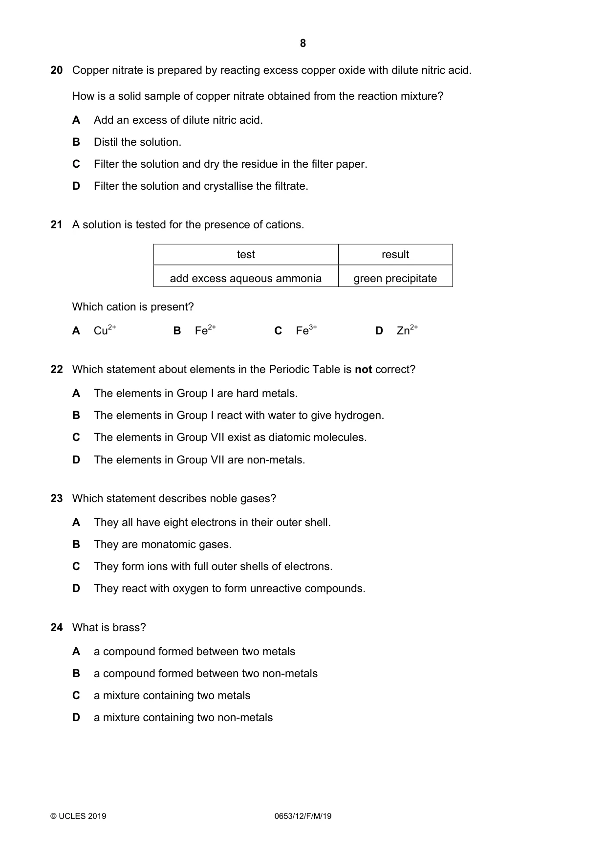 Cambridge IGCSE Science - Combined 0653 2019 Feb/March Paper 1 · Variant 2 question paper, page 8 of 16