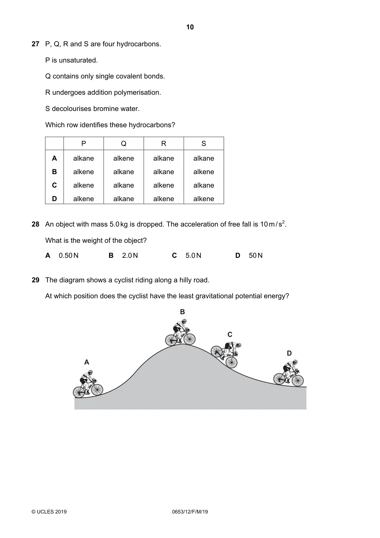 Cambridge IGCSE Science - Combined 0653 2019 Feb/March Paper 1 · Variant 2 question paper, page 10 of 16