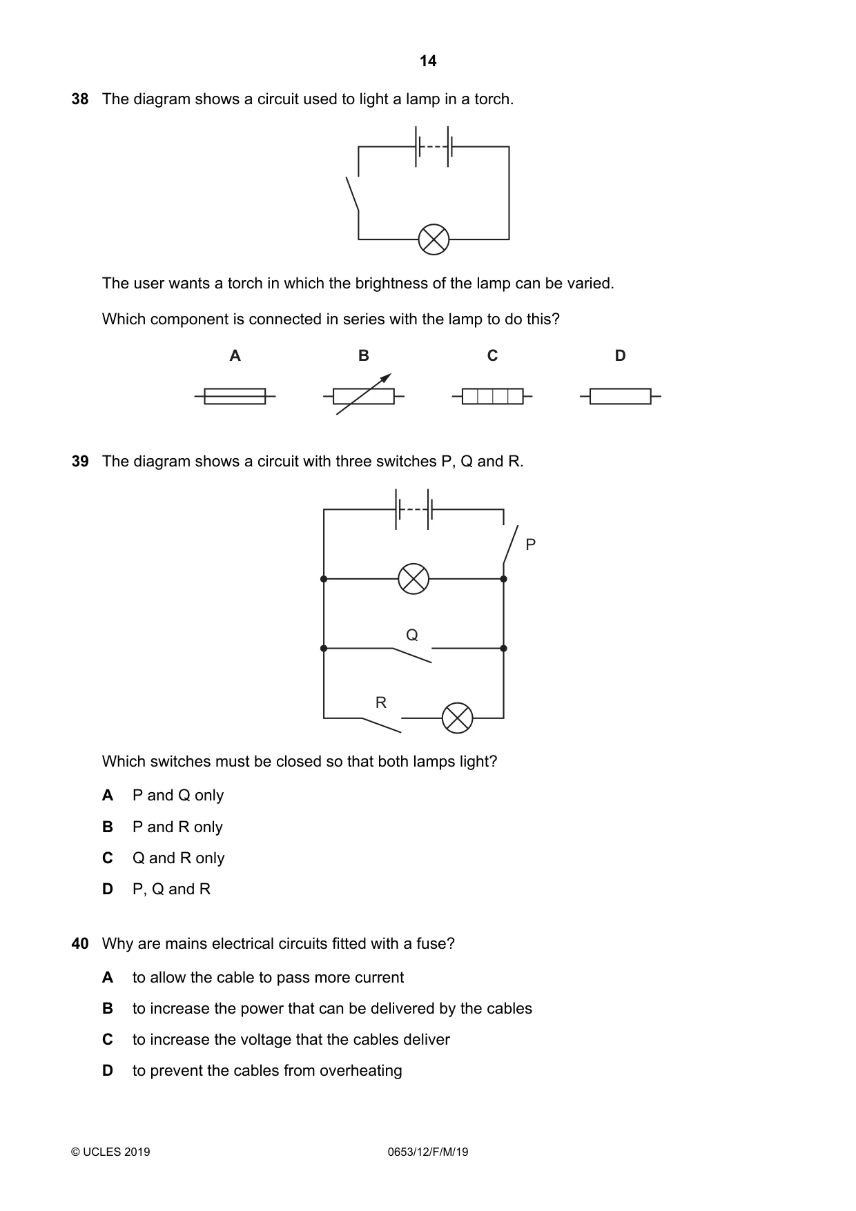 Cambridge IGCSE Science - Combined 0653 2019 Feb/March Paper 1 · Variant 2 question paper, page 14 of 16