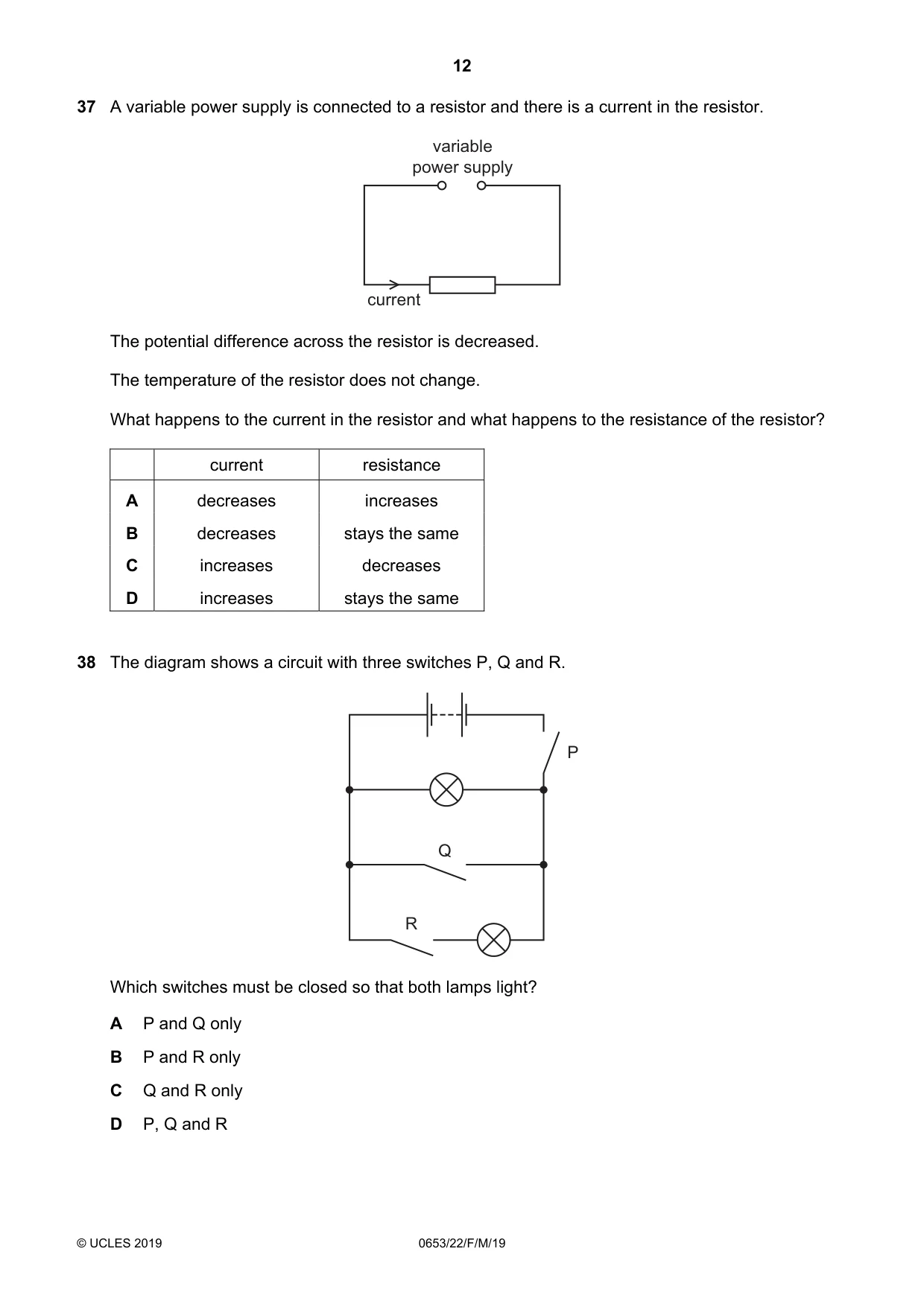Cambridge IGCSE Science - Combined 0653 2019 Feb/March Paper 2 · Variant 2 question paper, page 12 of 16