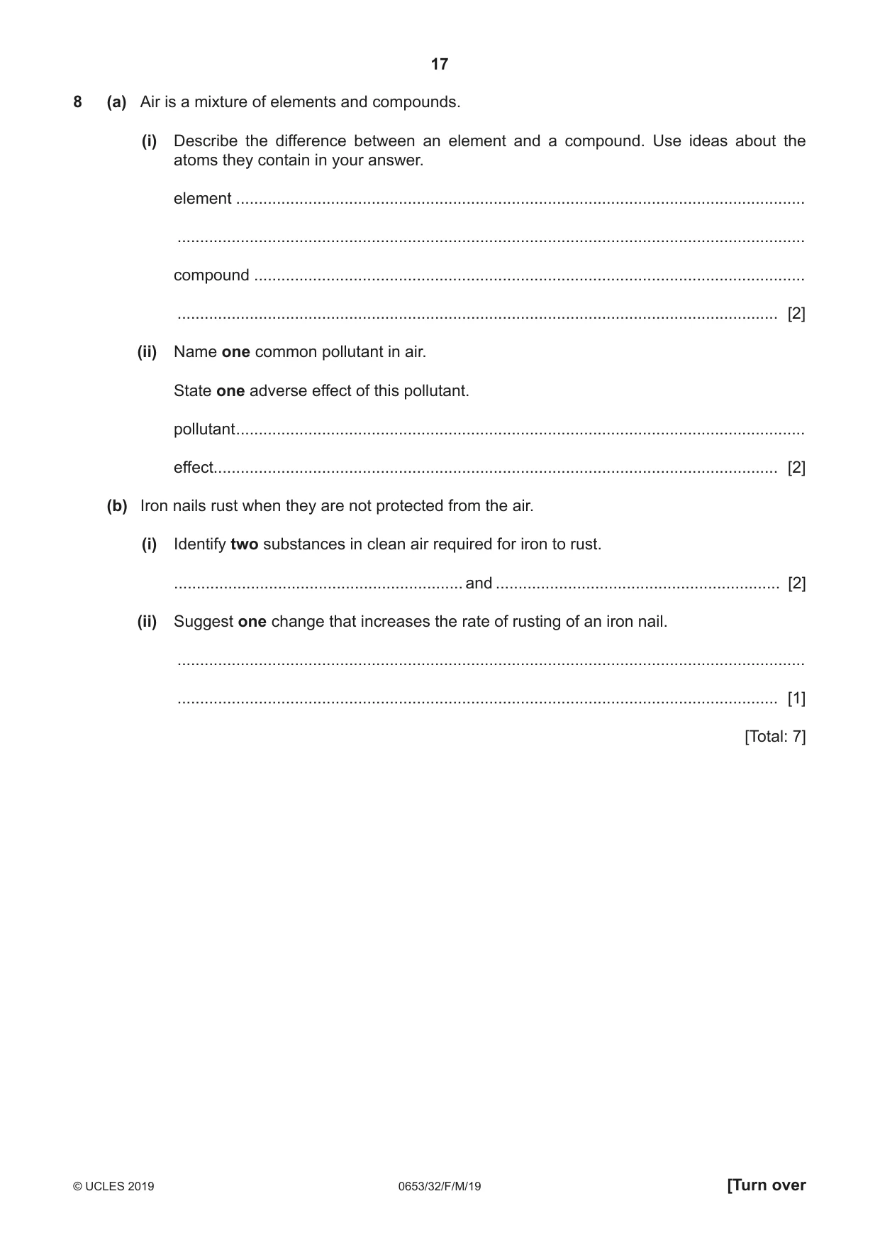 Cambridge IGCSE Science - Combined 0653 2019 Feb/March Paper 3 · Variant 2 question paper, page 17 of 20