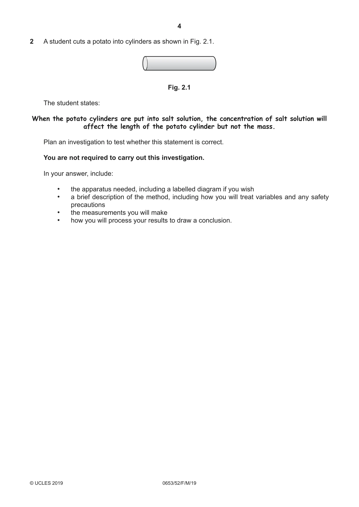 Cambridge IGCSE Science - Combined 0653 2019 Feb/March Paper 5 · Variant 2 question paper, page 4 of 16