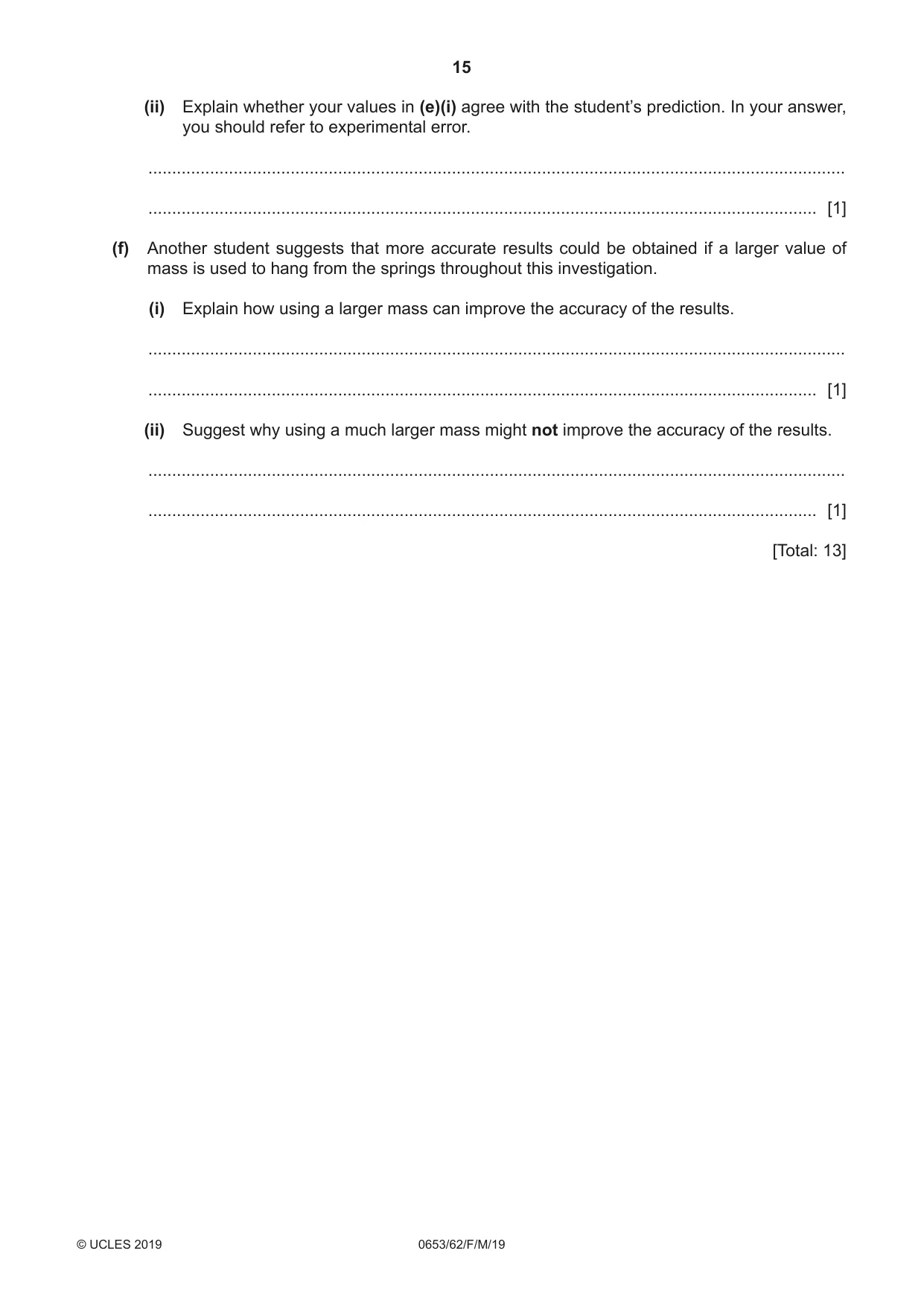 Cambridge IGCSE Science - Combined 0653 2019 Feb/March Paper 6 · Variant 2 question paper, page 15 of 16