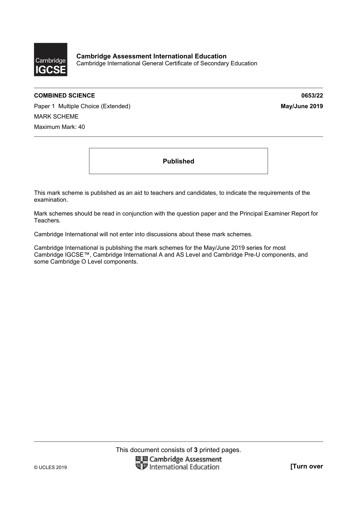Mark scheme, page 1 of 3