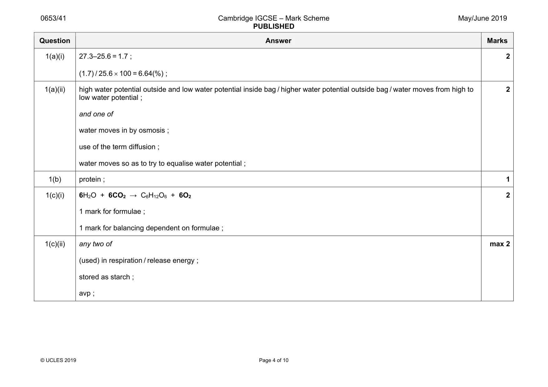 Mark scheme, page 4 of 10