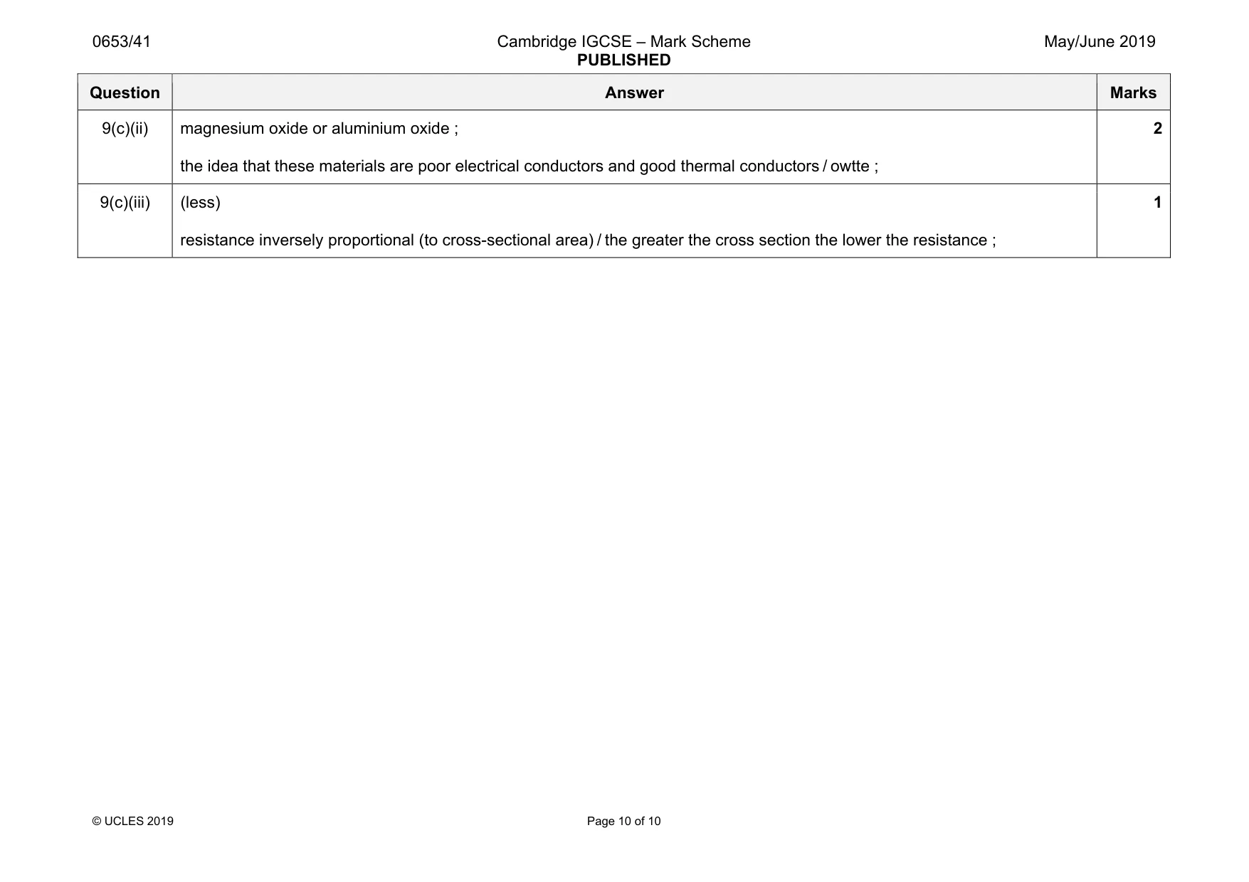 Mark scheme, page 10 of 10