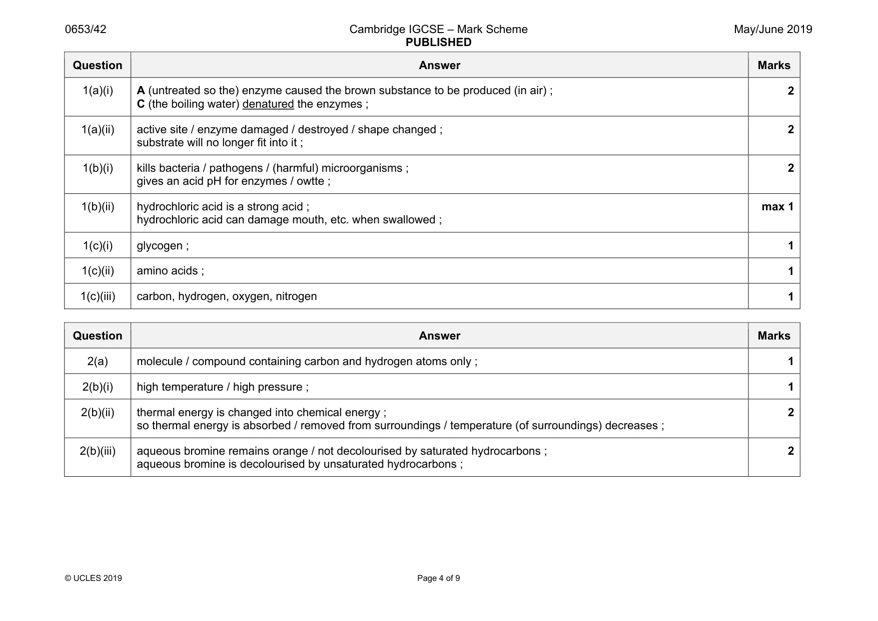Mark scheme, page 4 of 9