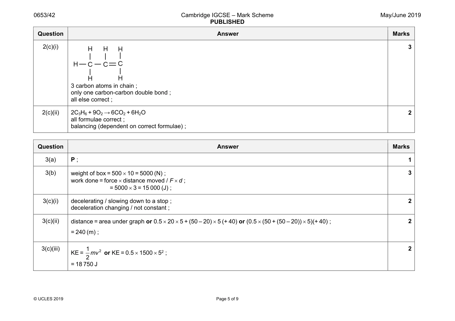 Mark scheme, page 5 of 9