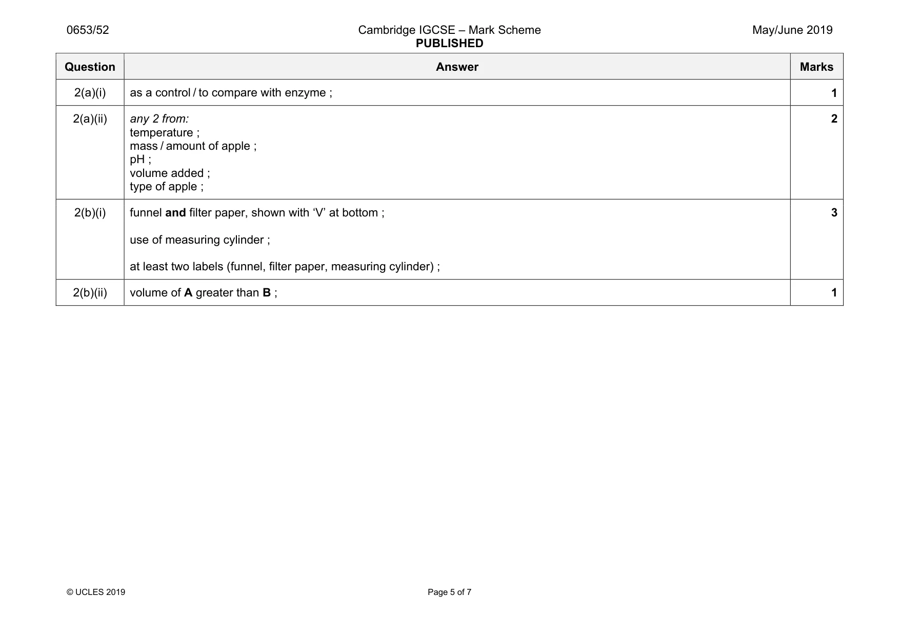 Mark scheme, page 5 of 7