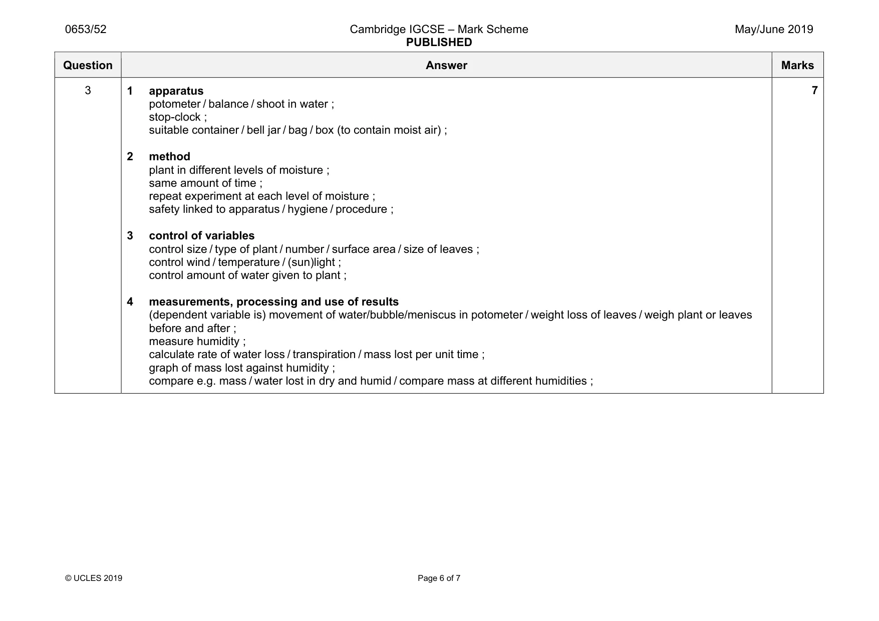 Mark scheme, page 6 of 7