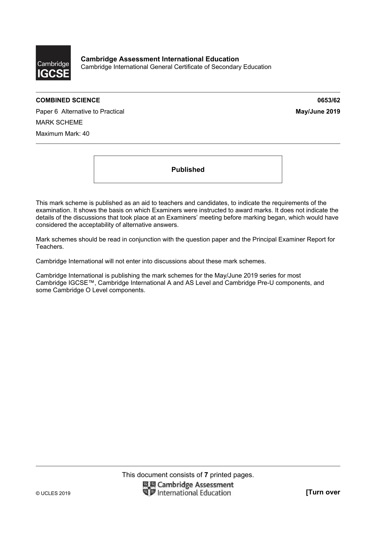 Mark scheme, page 1 of 7