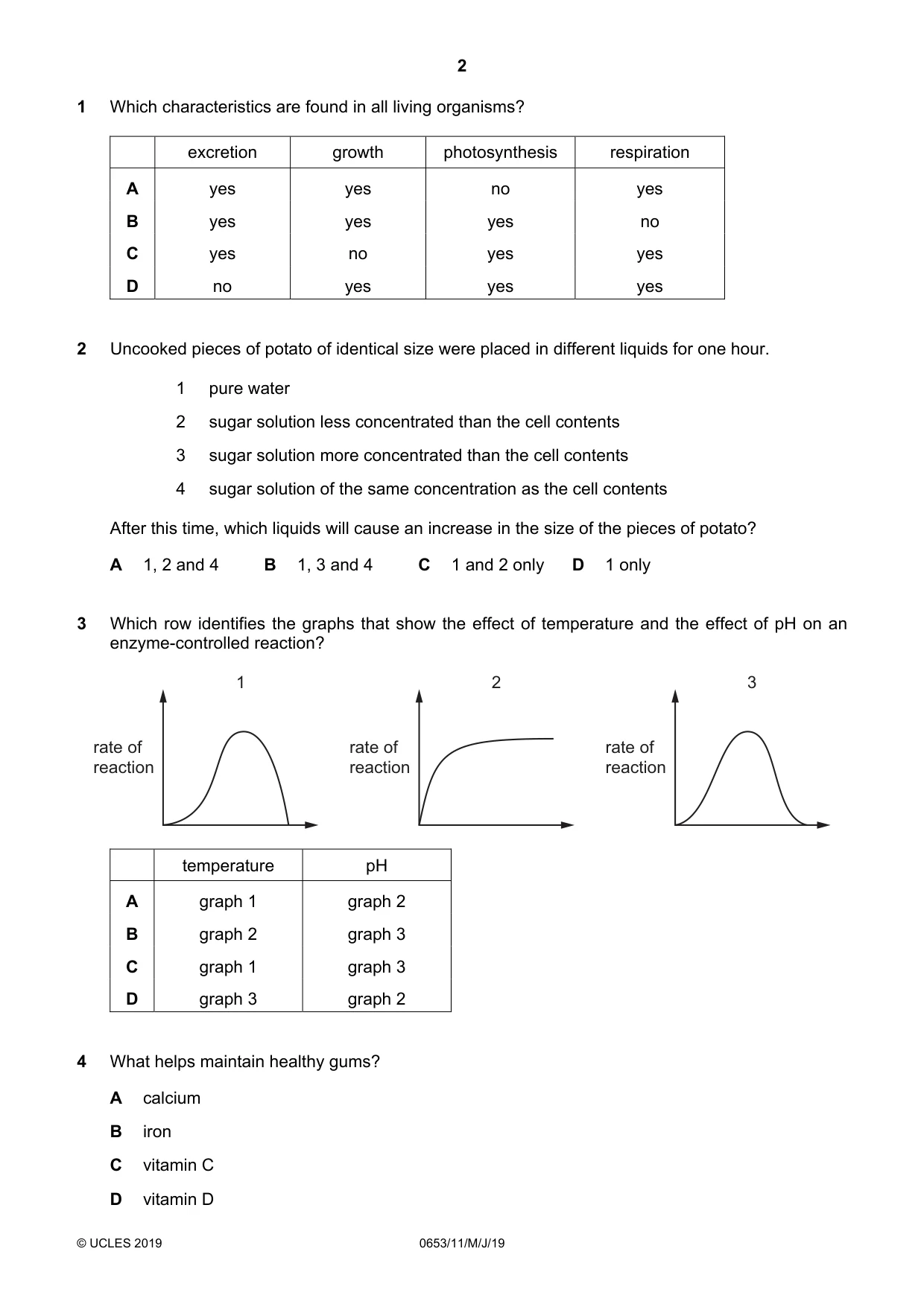 Cambridge IGCSE Science - Combined 0653 2019 May/June Paper 1 · Variant 1 question paper, page 2 of 16