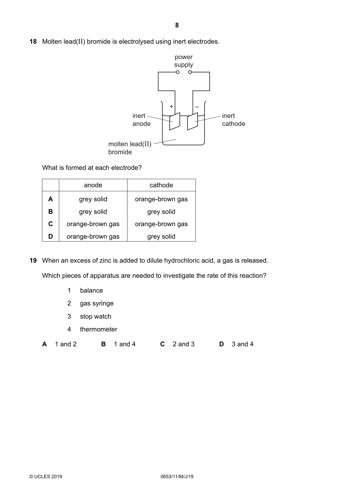 Cambridge IGCSE Science - Combined 0653 2019 May/June Paper 1 · Variant 1 question paper, page 8 of 16