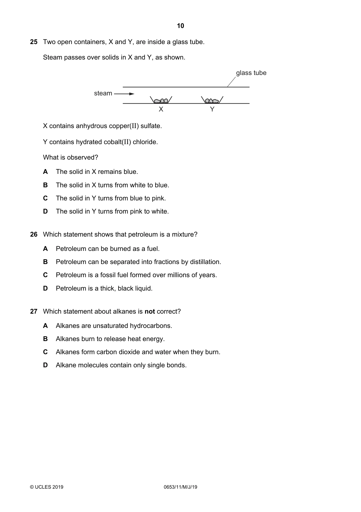 Cambridge IGCSE Science - Combined 0653 2019 May/June Paper 1 · Variant 1 question paper, page 10 of 16