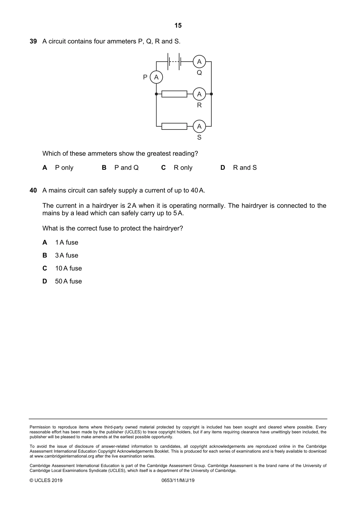 Cambridge IGCSE Science - Combined 0653 2019 May/June Paper 1 · Variant 1 question paper, page 15 of 16