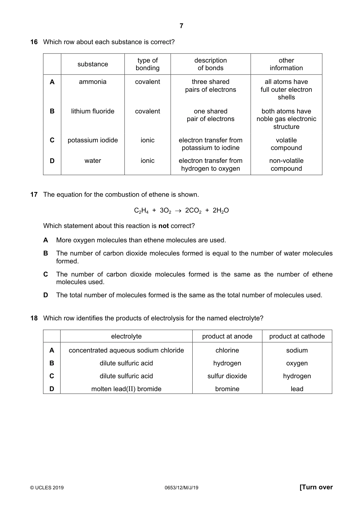 Cambridge IGCSE Science - Combined 0653 2019 May/June Paper 1 · Variant 2 question paper, page 7 of 16