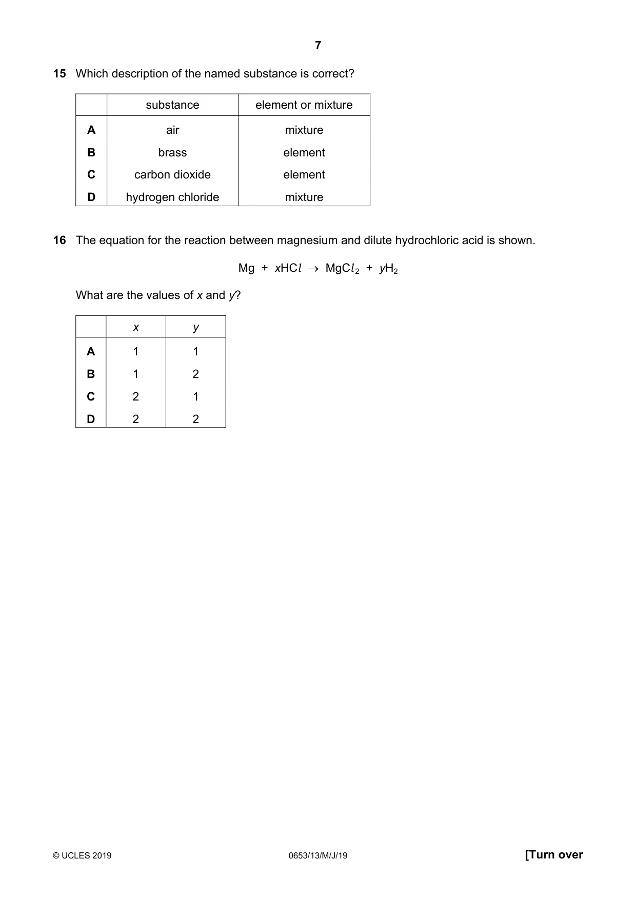Cambridge IGCSE Science - Combined 0653 2019 May/June Paper 1 · Variant 3 question paper, page 7 of 16