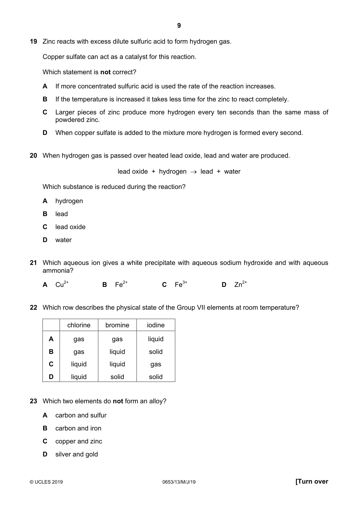 Cambridge IGCSE Science - Combined 0653 2019 May/June Paper 1 · Variant 3 question paper, page 9 of 16