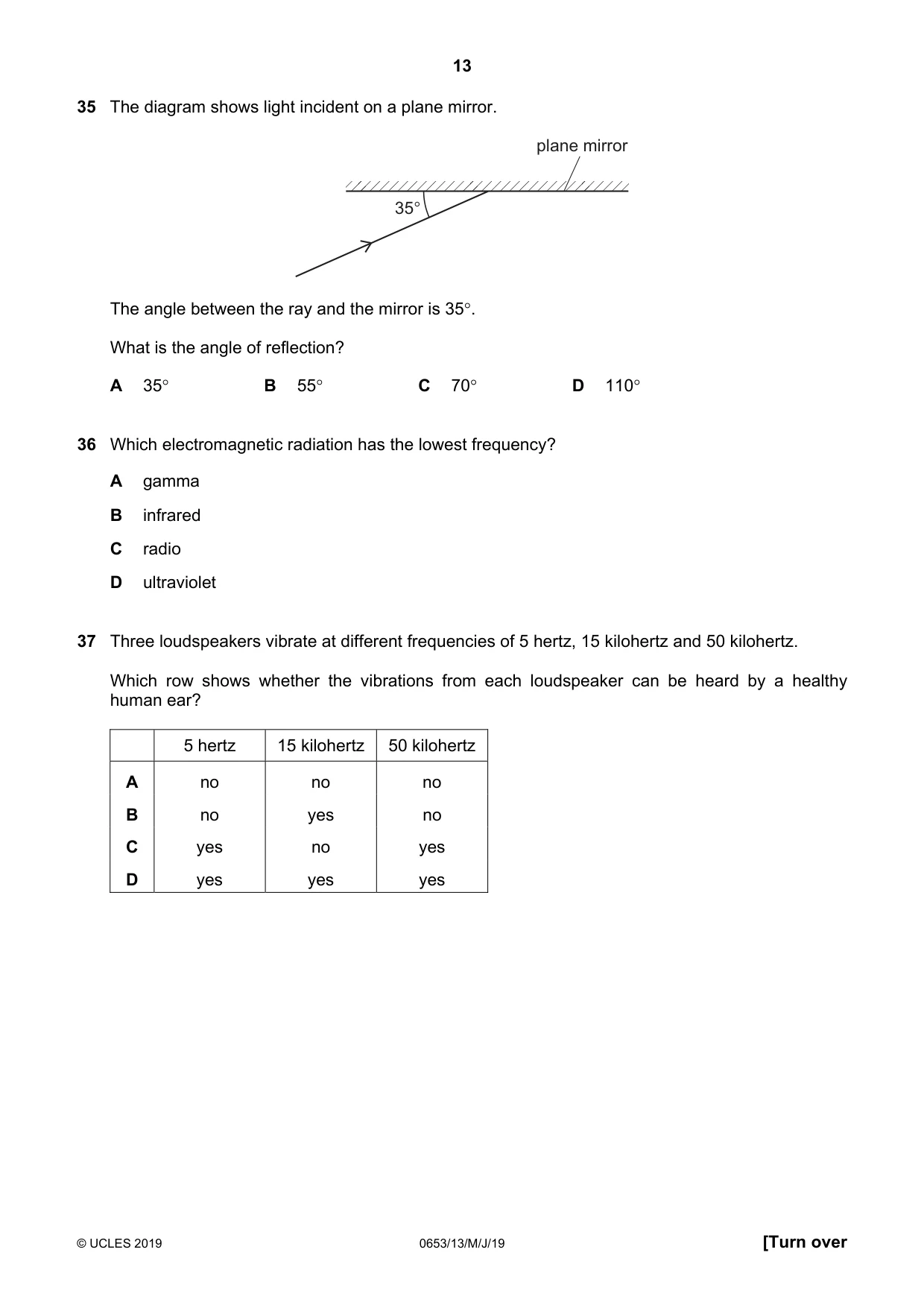 Cambridge IGCSE Science - Combined 0653 2019 May/June Paper 1 · Variant 3 question paper, page 13 of 16