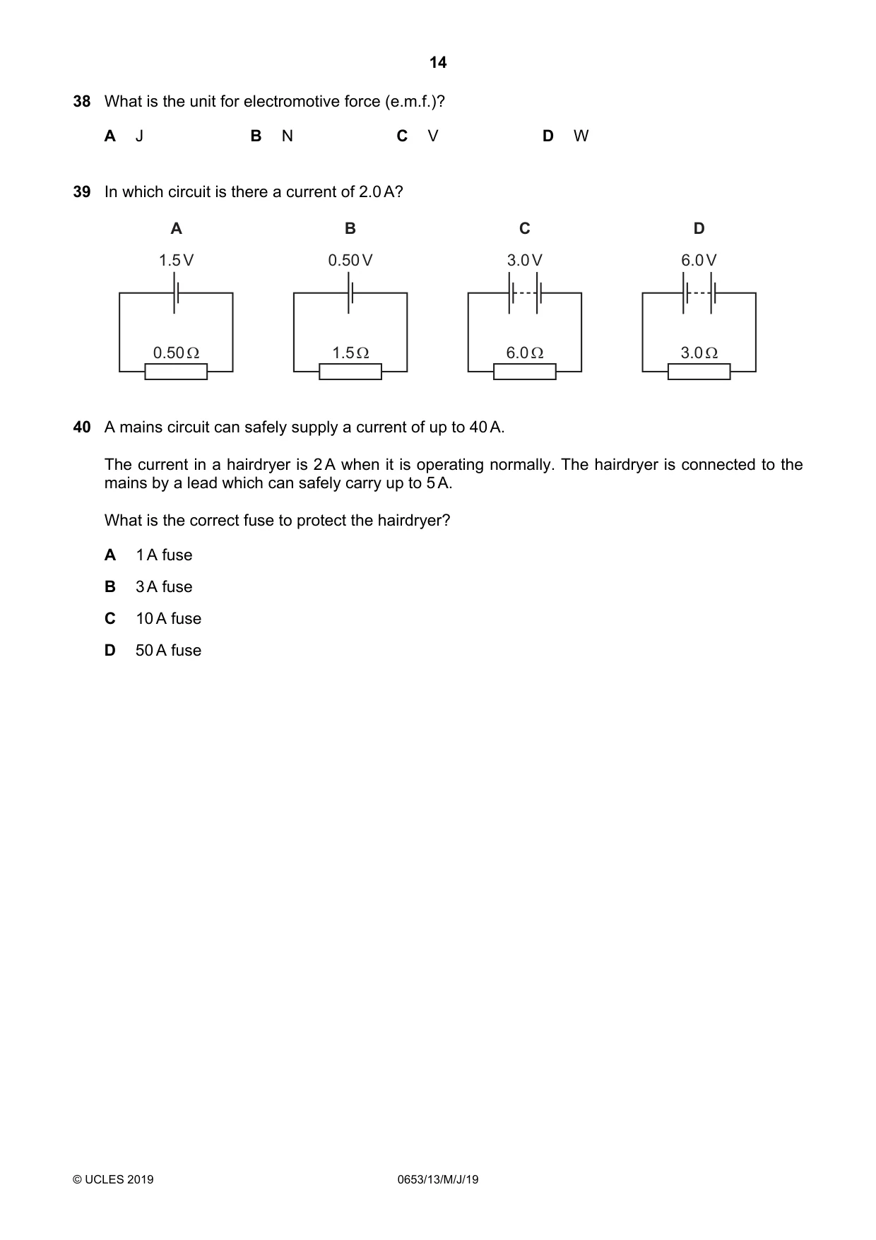 Cambridge IGCSE Science - Combined 0653 2019 May/June Paper 1 · Variant 3 question paper, page 14 of 16