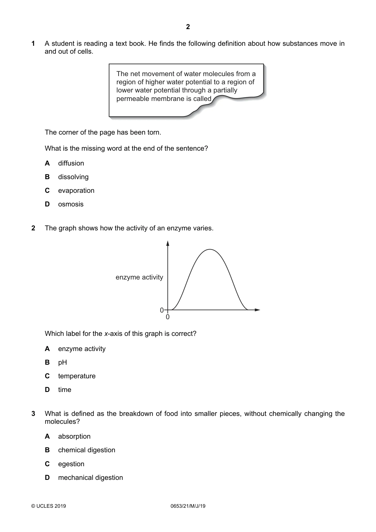 Cambridge IGCSE Science - Combined 0653 2019 May/June Paper 2 · Variant 1 question paper, page 2 of 20
