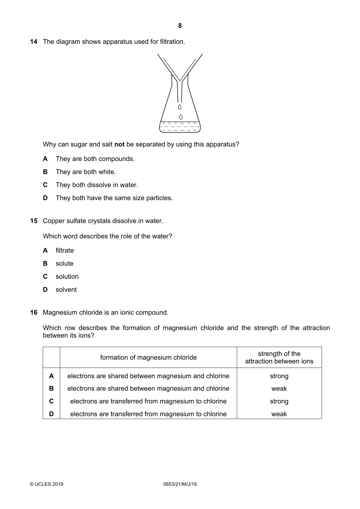 Cambridge IGCSE Science - Combined 0653 2019 May/June Paper 2 · Variant 1 question paper, page 8 of 20
