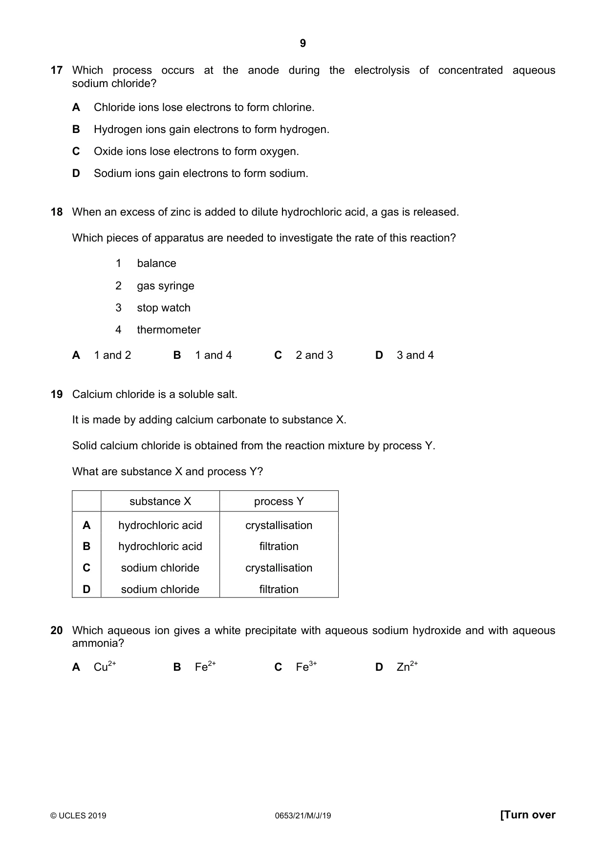 Cambridge IGCSE Science - Combined 0653 2019 May/June Paper 2 · Variant 1 question paper, page 9 of 20