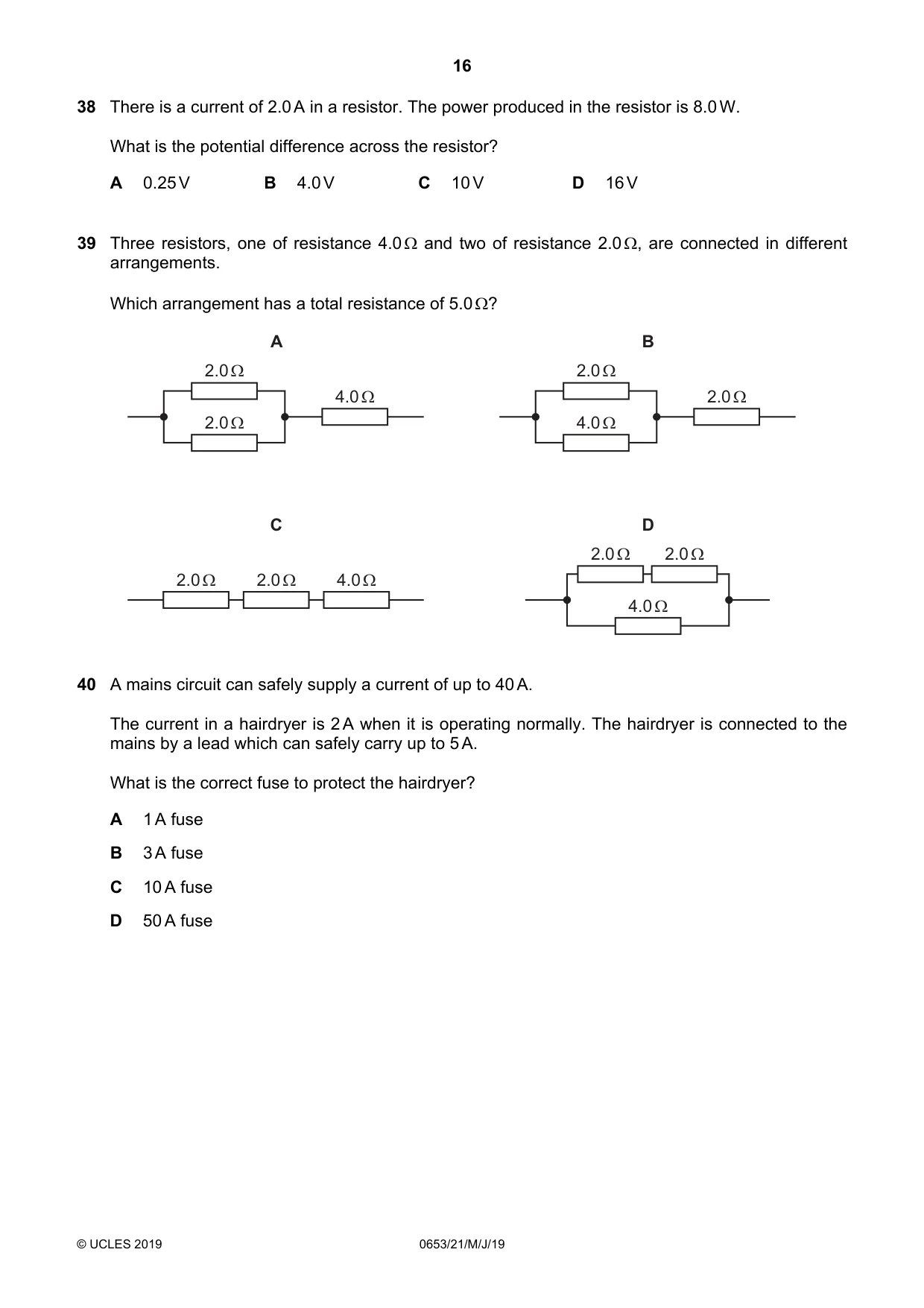 Cambridge IGCSE Science - Combined 0653 2019 May/June Paper 2 · Variant 1 question paper, page 16 of 20