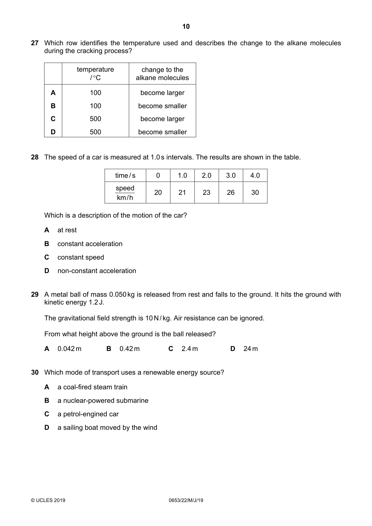 Cambridge IGCSE Science - Combined 0653 2019 May/June Paper 2 · Variant 2 question paper, page 10 of 16