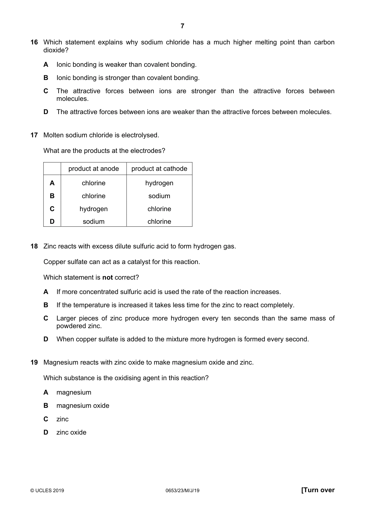 Cambridge IGCSE Science - Combined 0653 2019 May/June Paper 2 · Variant 3 question paper, page 7 of 16
