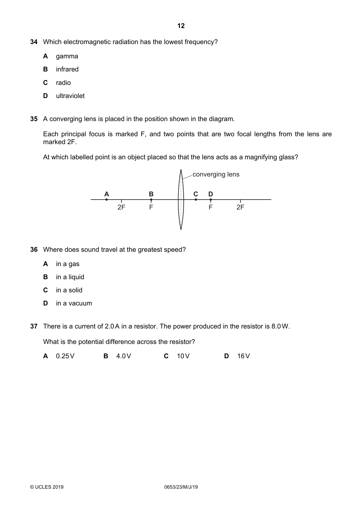 Cambridge IGCSE Science - Combined 0653 2019 May/June Paper 2 · Variant 3 question paper, page 12 of 16