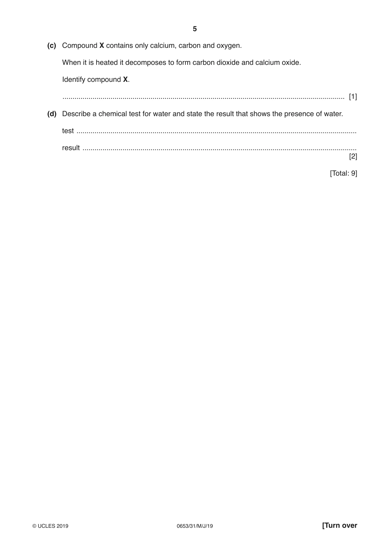 Cambridge IGCSE Science - Combined 0653 2019 May/June Paper 3 · Variant 1 question paper, page 5 of 20