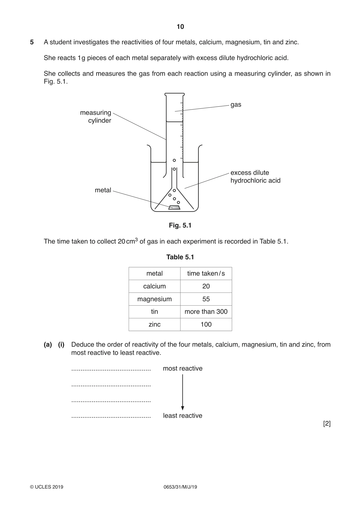 Cambridge IGCSE Science - Combined 0653 2019 May/June Paper 3 · Variant 1 question paper, page 10 of 20