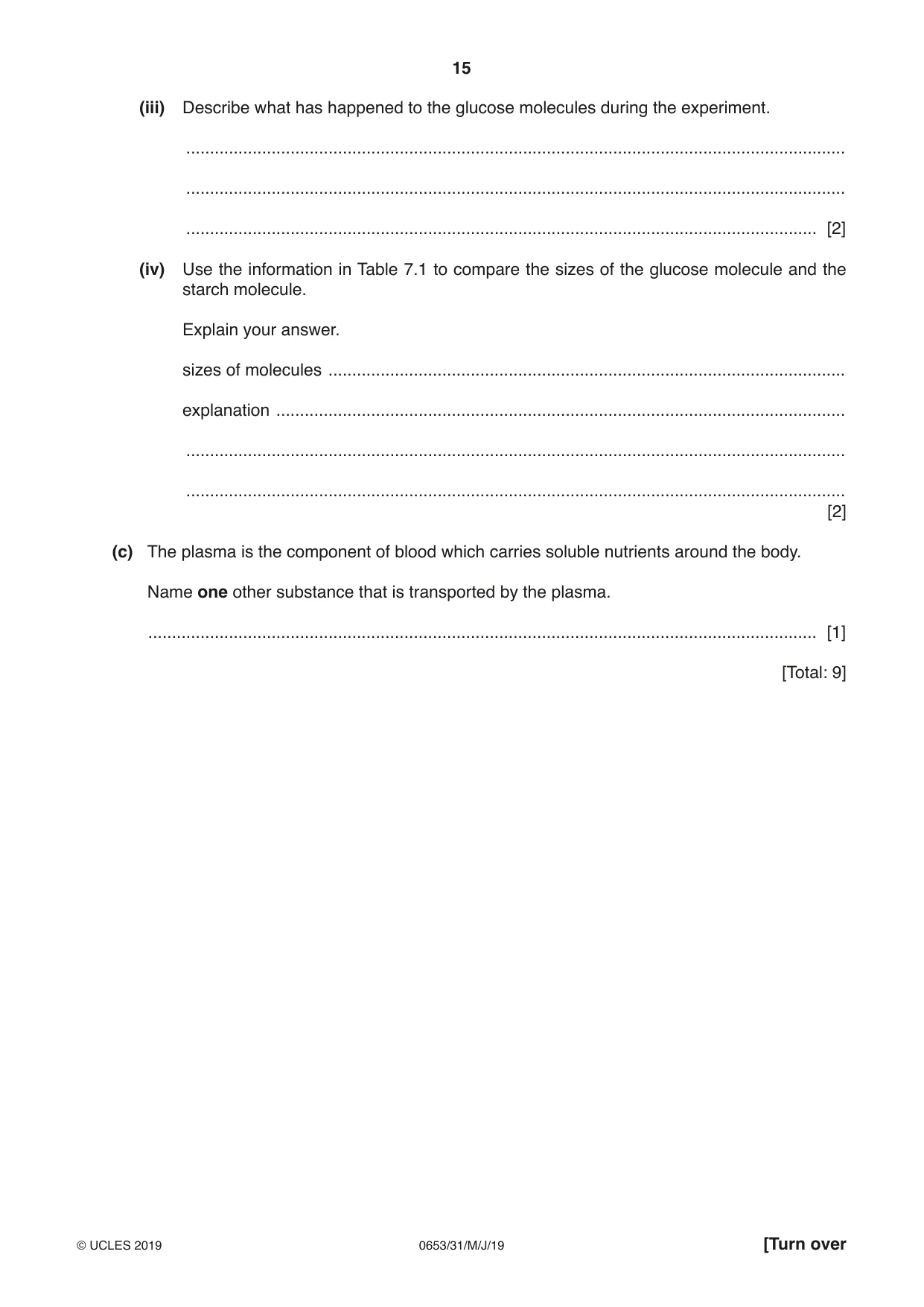 Cambridge IGCSE Science - Combined 0653 2019 May/June Paper 3 · Variant 1 question paper, page 15 of 20