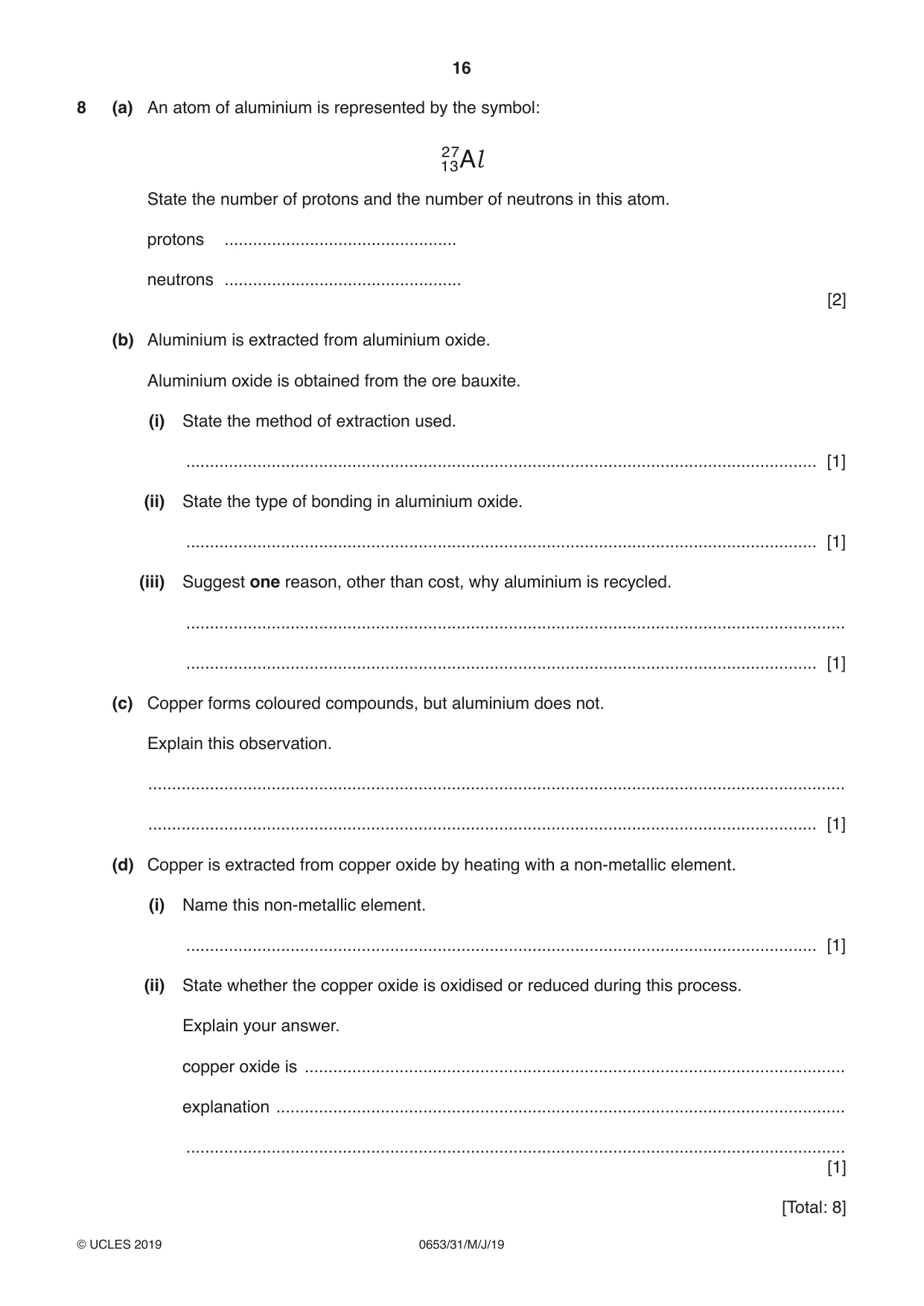 Cambridge IGCSE Science - Combined 0653 2019 May/June Paper 3 · Variant 1 question paper, page 16 of 20