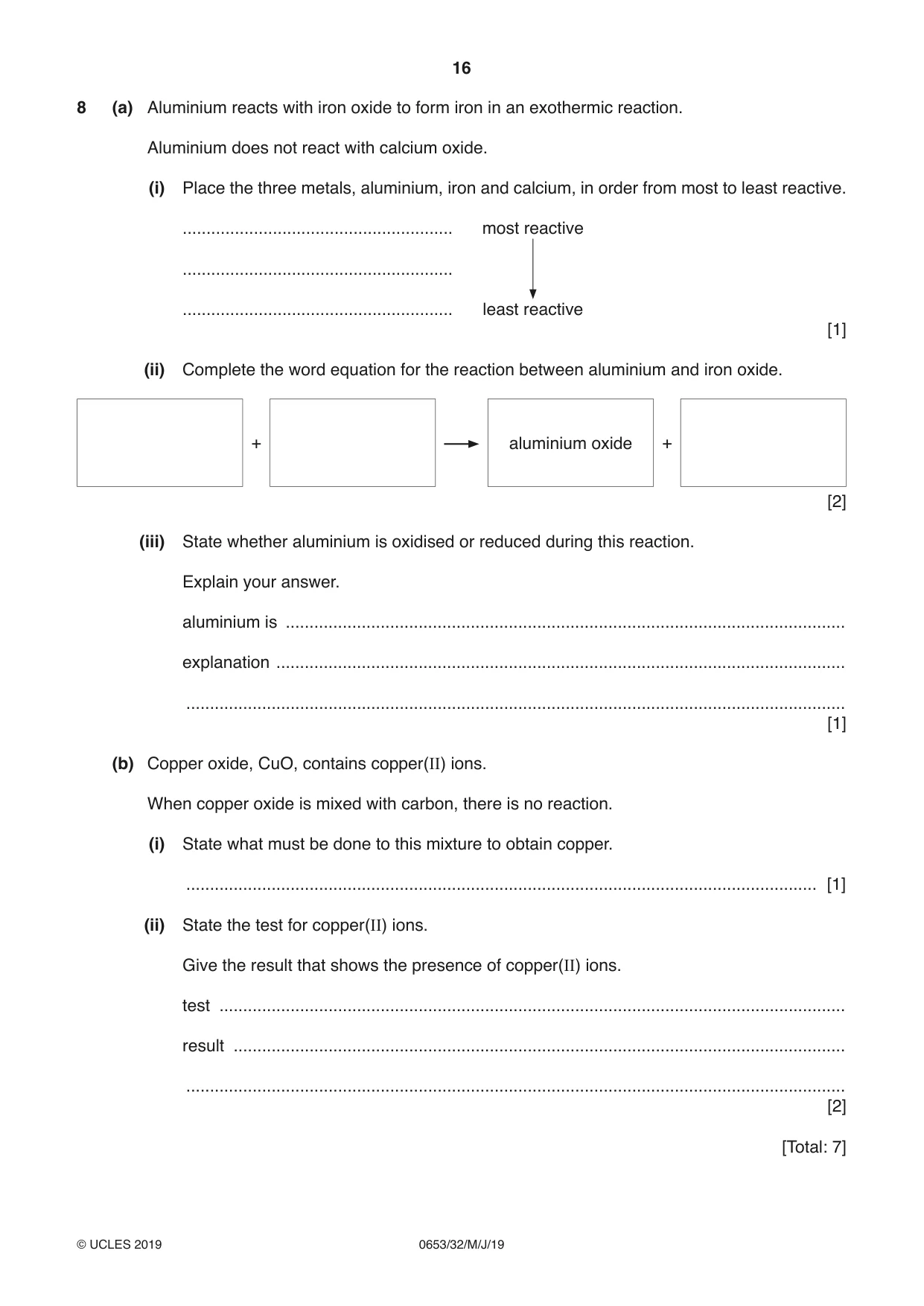 Cambridge IGCSE Science - Combined 0653 2019 May/June Paper 3 · Variant 2 question paper, page 16 of 20