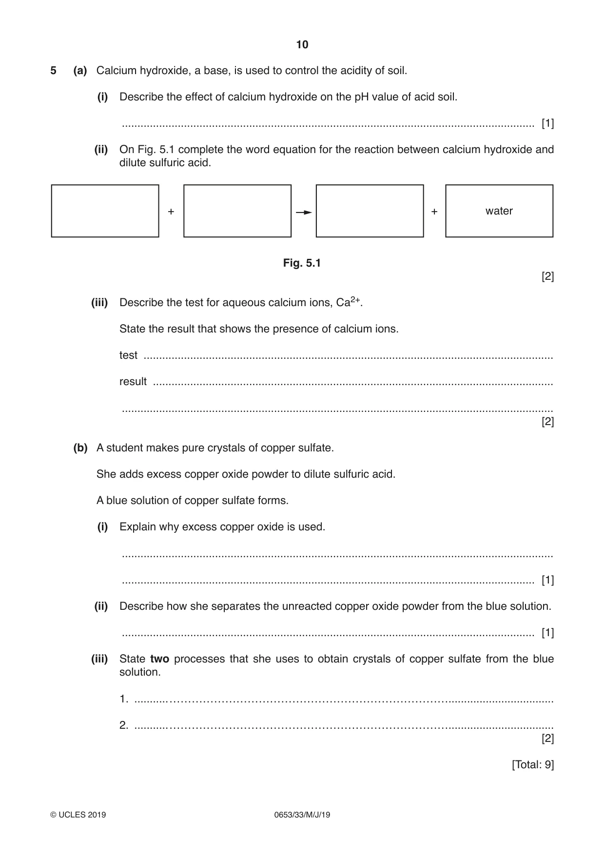 Cambridge IGCSE Science - Combined 0653 2019 May/June Paper 3 · Variant 3 question paper, page 10 of 20