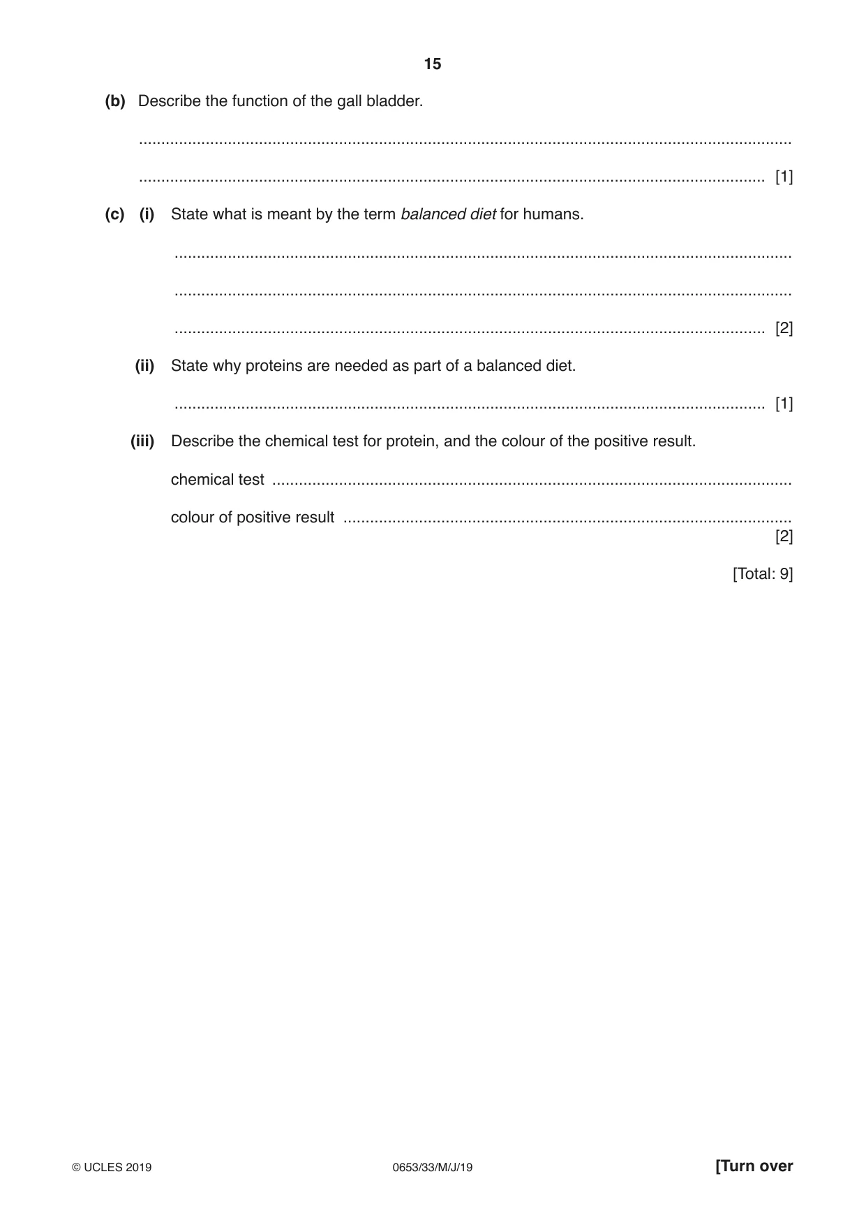 Cambridge IGCSE Science - Combined 0653 2019 May/June Paper 3 · Variant 3 question paper, page 15 of 20