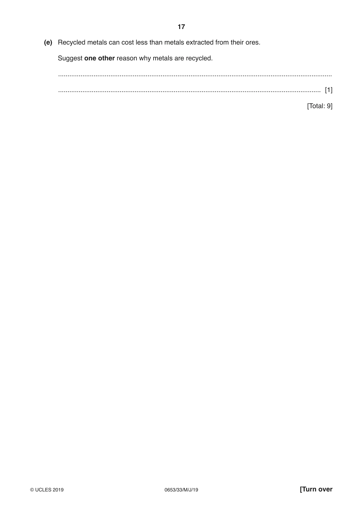 Cambridge IGCSE Science - Combined 0653 2019 May/June Paper 3 · Variant 3 question paper, page 17 of 20