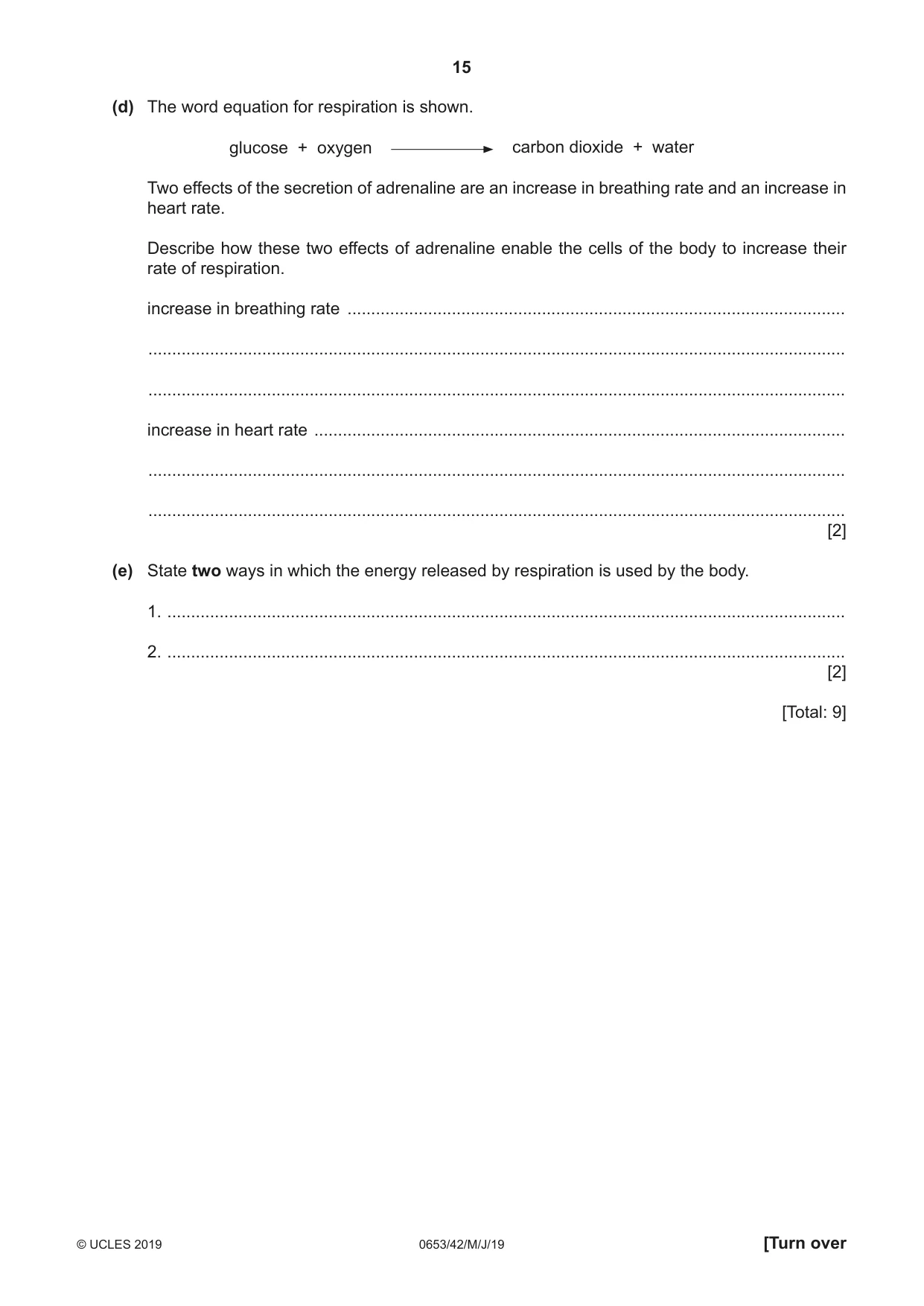Cambridge IGCSE Science - Combined 0653 2019 May/June Paper 4 · Variant 2 question paper, page 15 of 20