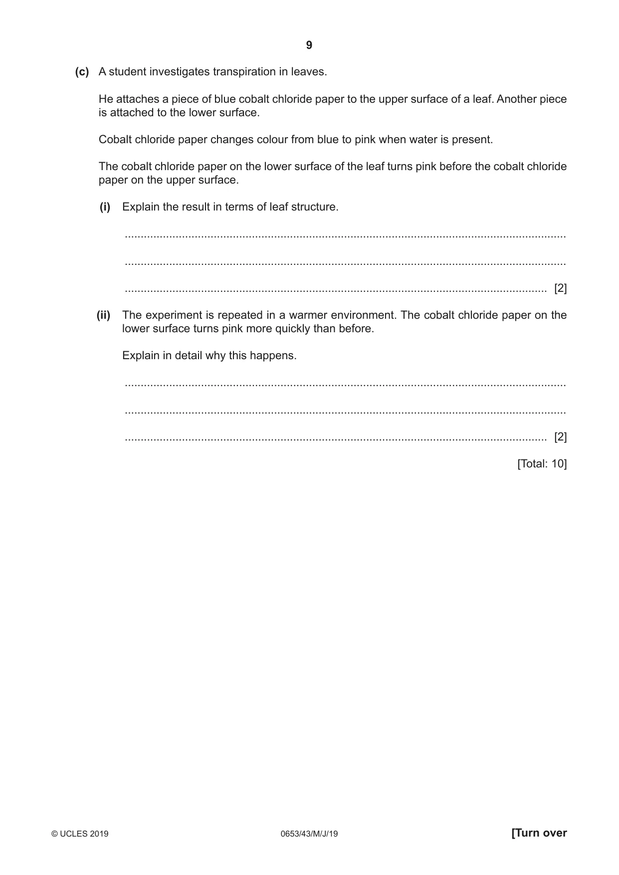 Cambridge IGCSE Science - Combined 0653 2019 May/June Paper 4 · Variant 3 question paper, page 9 of 20