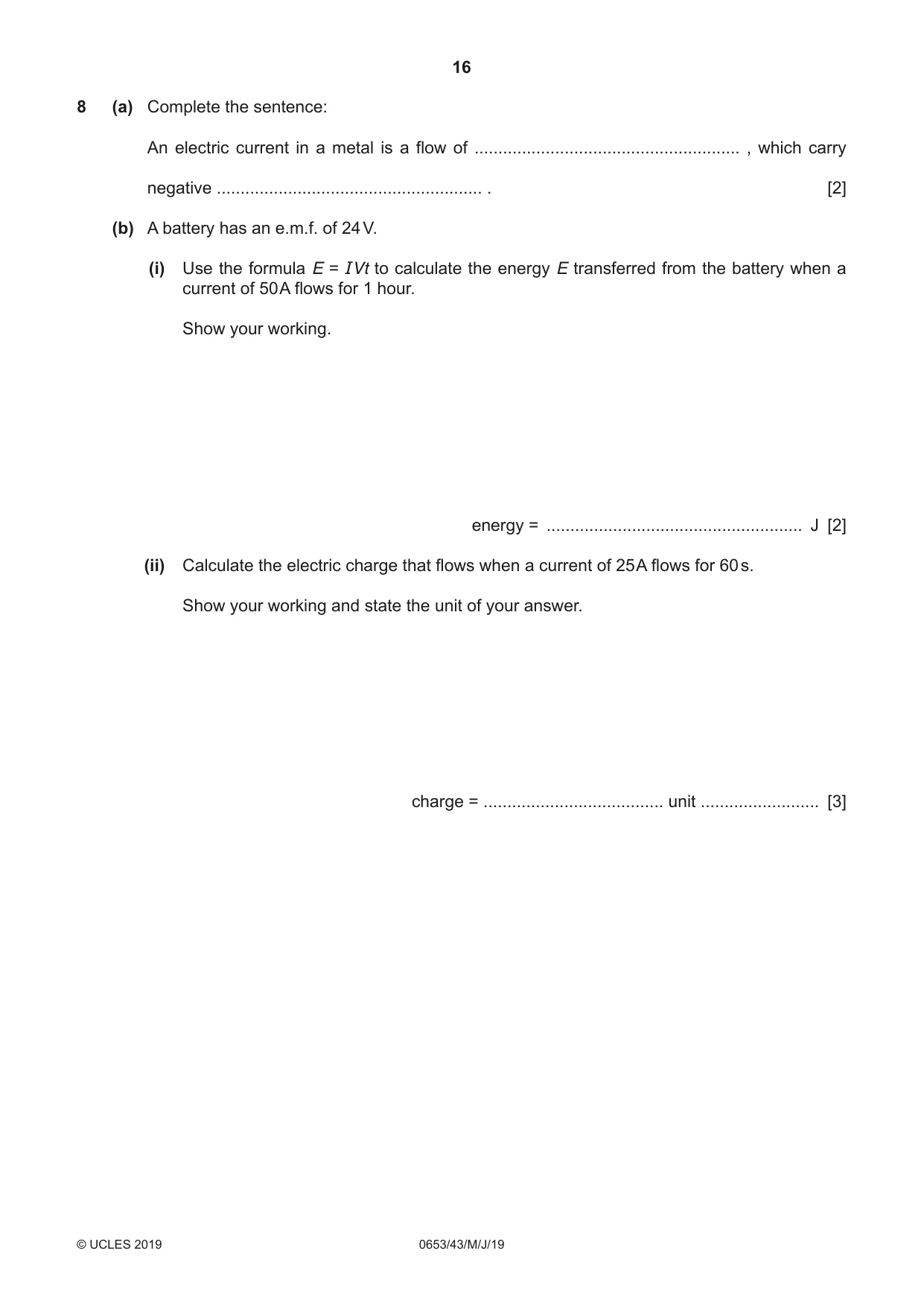 Cambridge IGCSE Science - Combined 0653 2019 May/June Paper 4 · Variant 3 question paper, page 16 of 20