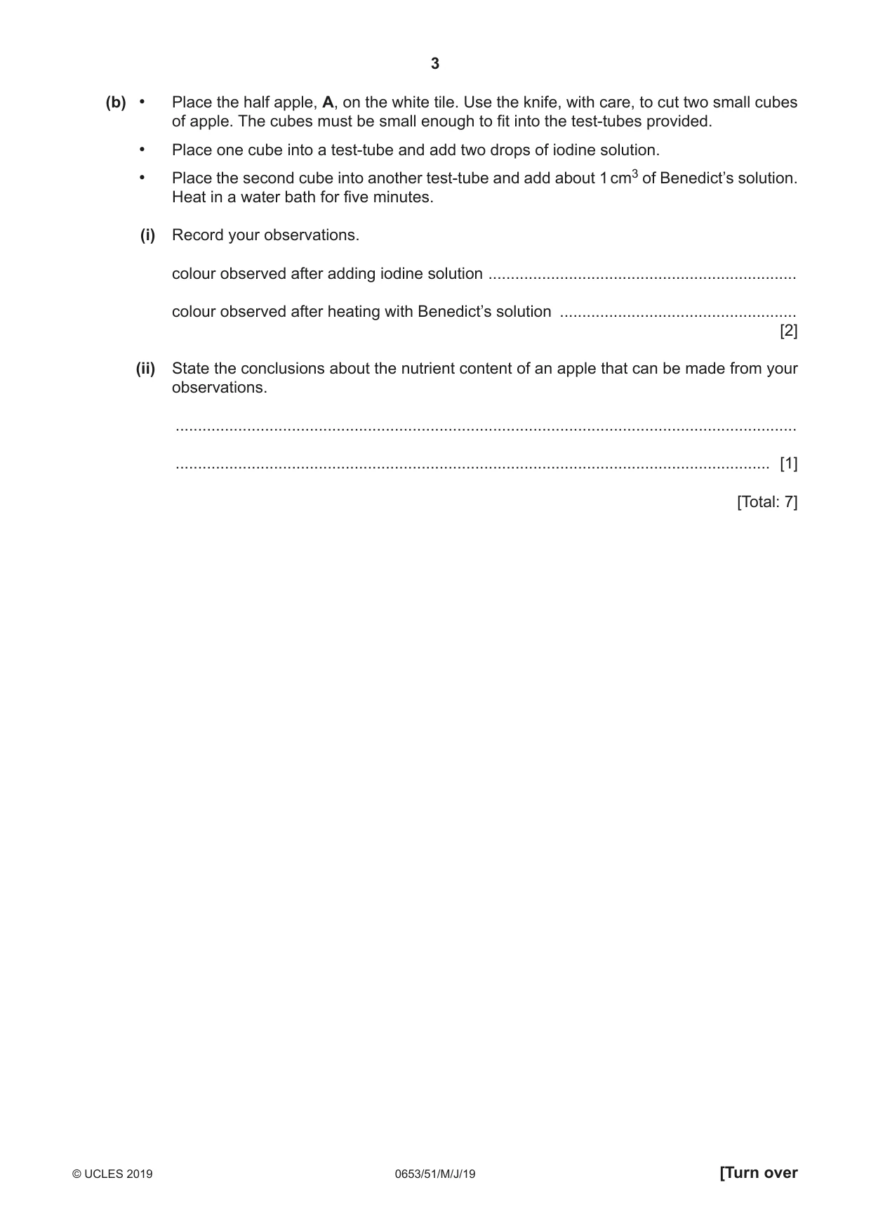 Cambridge IGCSE Science - Combined 0653 2019 May/June Paper 5 · Variant 1 question paper, page 3 of 12