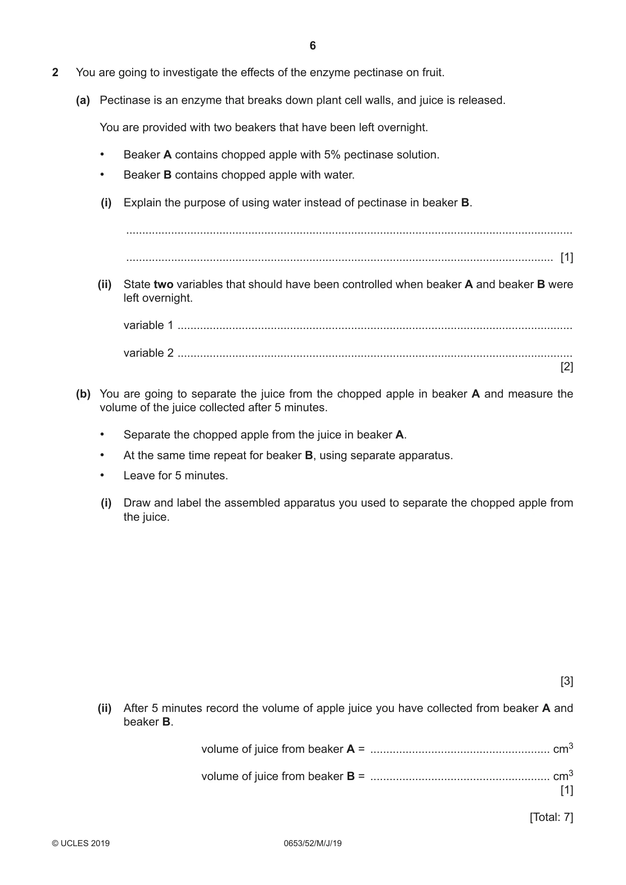 Cambridge IGCSE Science - Combined 0653 2019 May/June Paper 5 · Variant 2 question paper, page 6 of 12