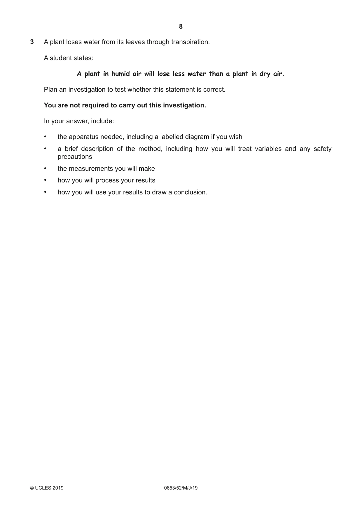 Cambridge IGCSE Science - Combined 0653 2019 May/June Paper 5 · Variant 2 question paper, page 8 of 12