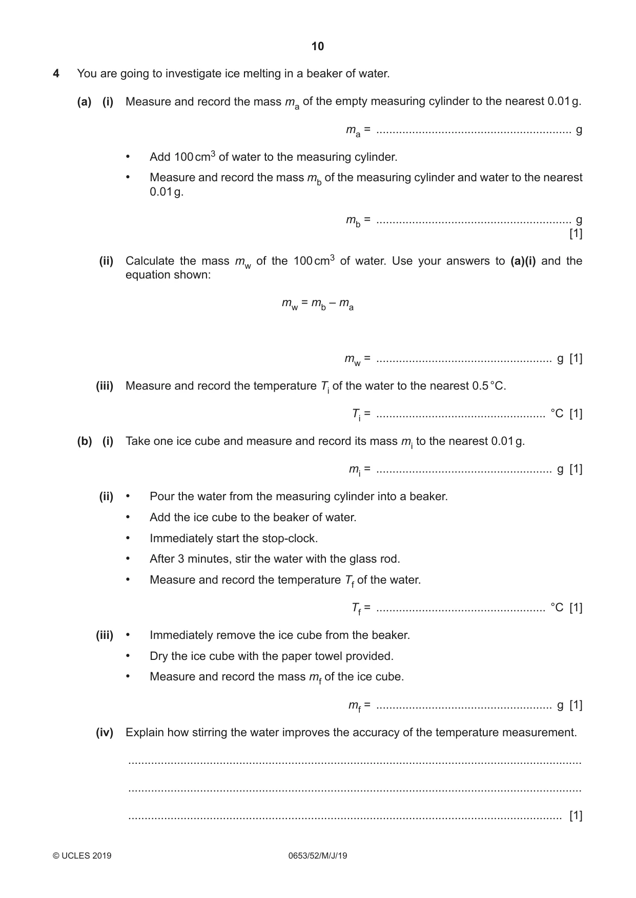 Cambridge IGCSE Science - Combined 0653 2019 May/June Paper 5 · Variant 2 question paper, page 10 of 12