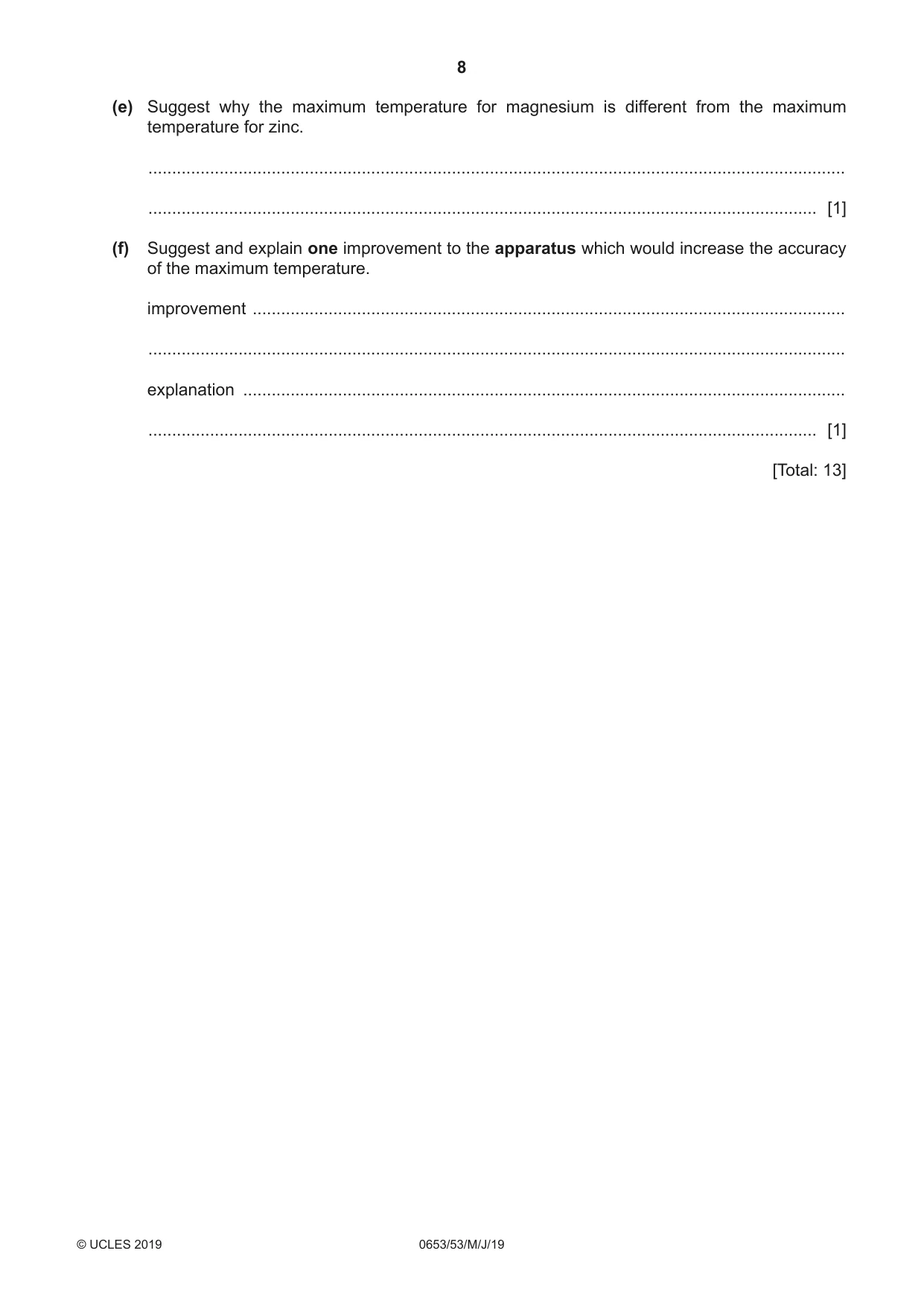 Cambridge IGCSE Science - Combined 0653 2019 May/June Paper 5 · Variant 3 question paper, page 8 of 12