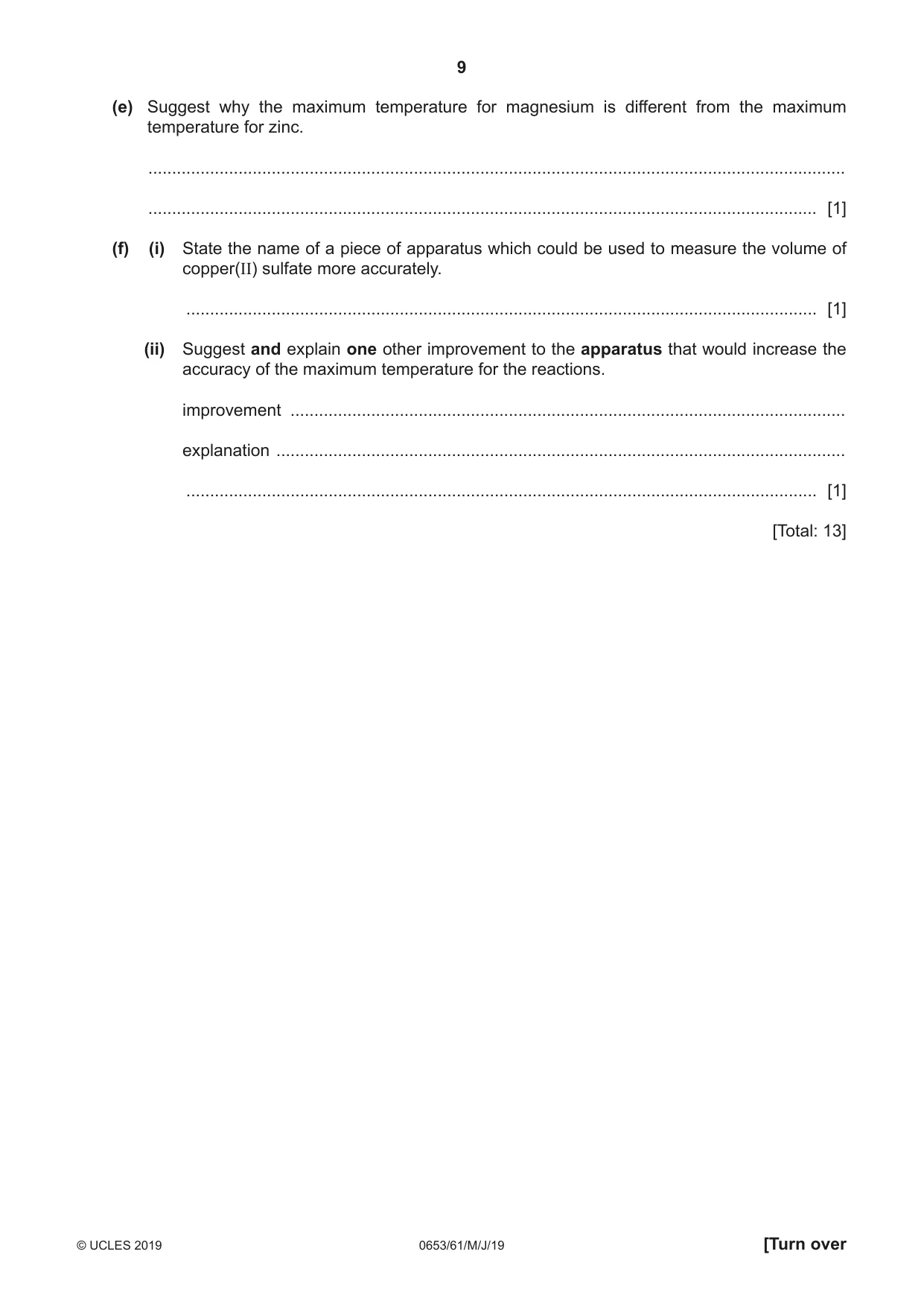 Cambridge IGCSE Science - Combined 0653 2019 May/June Paper 6 · Variant 1 question paper, page 9 of 16