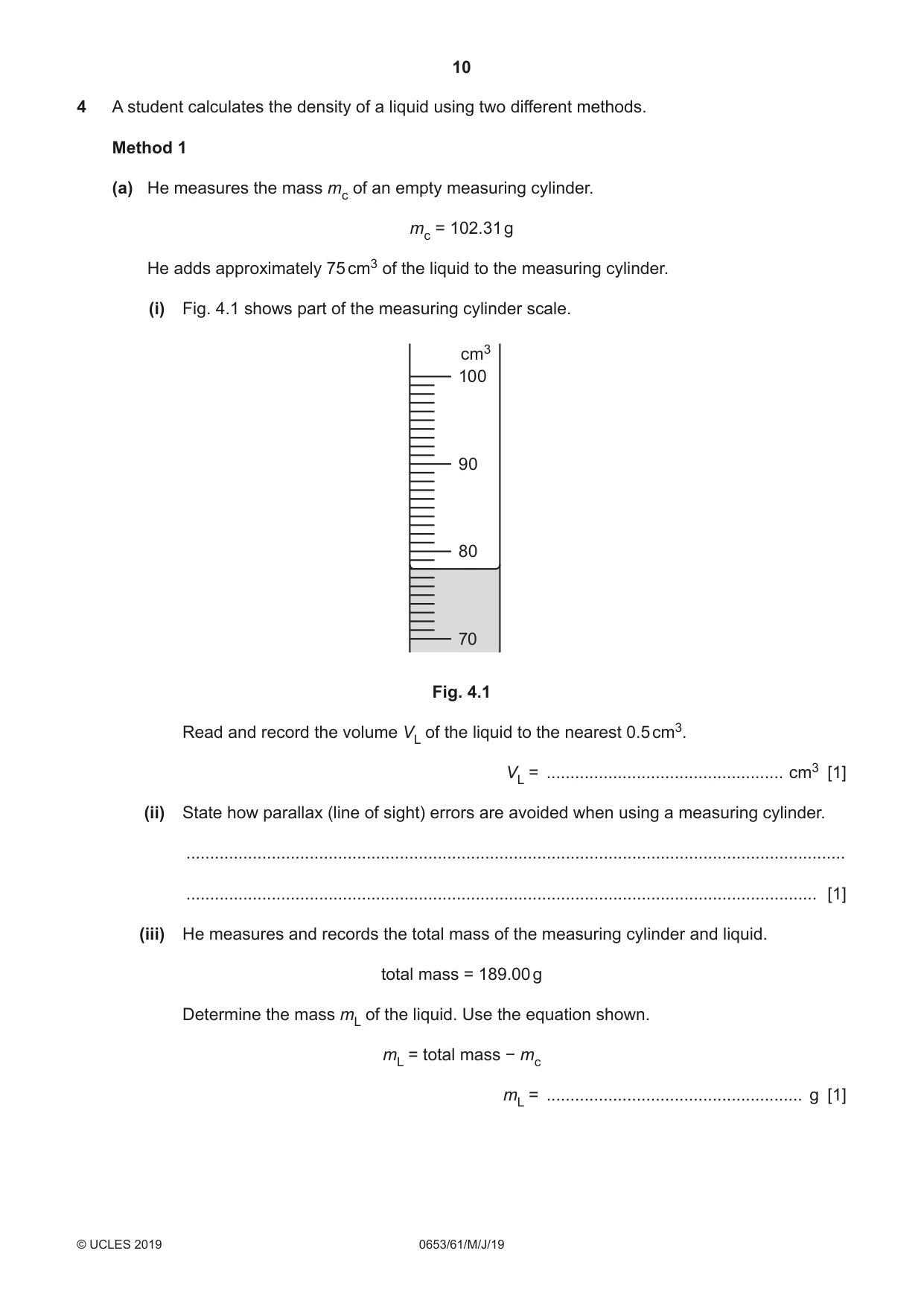 Cambridge IGCSE Science - Combined 0653 2019 May/June Paper 6 · Variant 1 question paper, page 10 of 16