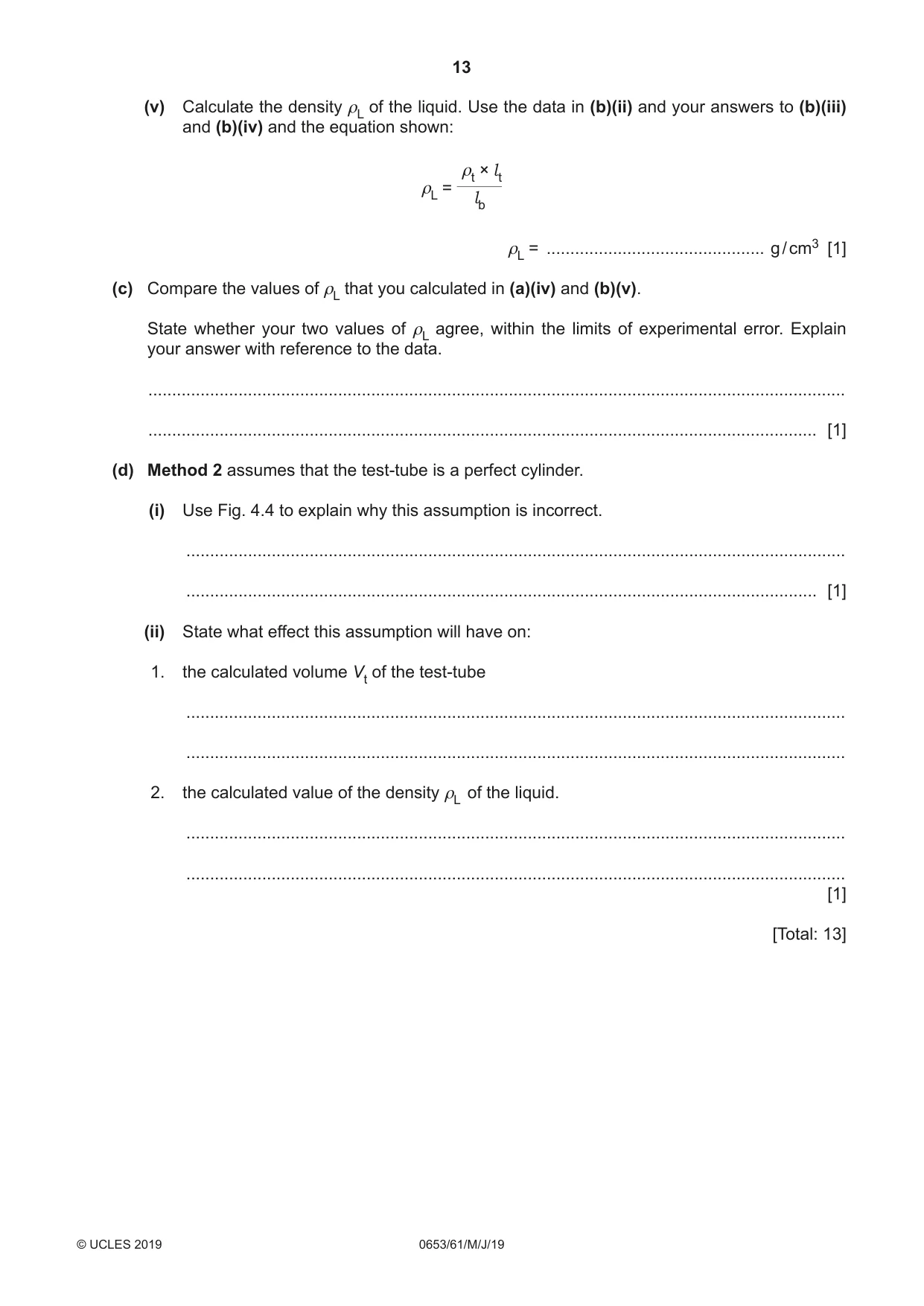 Cambridge IGCSE Science - Combined 0653 2019 May/June Paper 6 · Variant 1 question paper, page 13 of 16